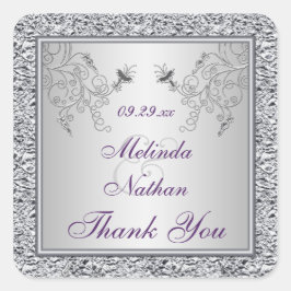 Paarse zilverfolie bloemige bruiloft gunst Sticker