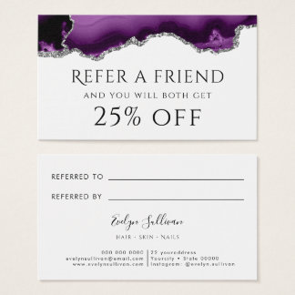 paarse zilverglitter Agate Referral-Kaart Visitekaartje