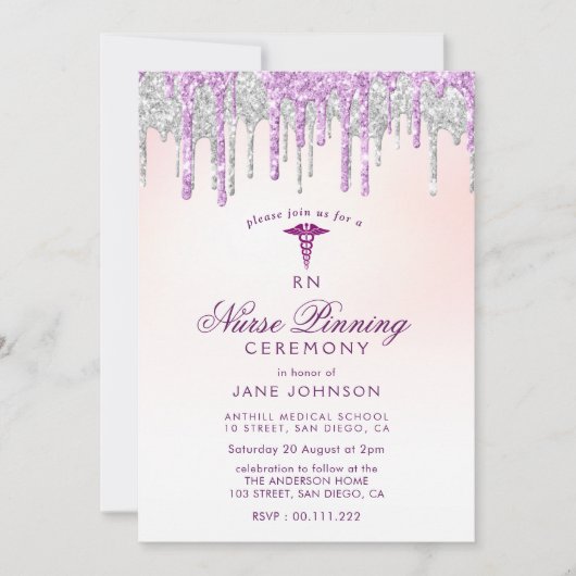 paarse zilverglitter Nurse pinning ceremonie Kaart (Voorkant)