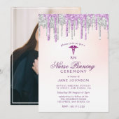 paarse zilverglitter Nurse pinning ceremonie Kaart (Voorkant / Achterkant)