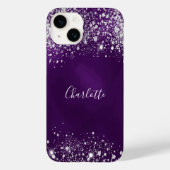 Paarse zilverglittermonogram Case-Mate iPhone case (Achterkant)