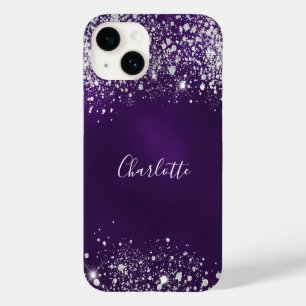 Paarse zilverglittermonogram Case-Mate iPhone 14 hoesje