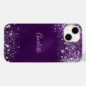 Paarse zilverglittermonogram Case-Mate iPhone case (Achterkant (horizontaal))