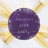 Paarse zilverglitternaam ronde sticker