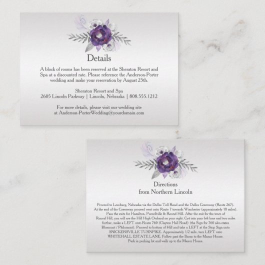 Paarse zilvergrijs bloemdetail behuizing Kaarten (Voorkant / Achterkant)