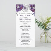 Paarse zilvergrijs bloemenhuwelijksprogramma, 3953 programmakaart (Staand voorkant)