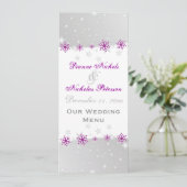 Paarse zilvergrijs sneeuwvlok bruiloft menukaart (Staand voorkant)
