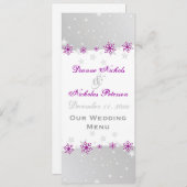 Paarse zilvergrijs sneeuwvlok bruiloft menukaart (Voorkant / Achterkant)