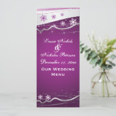 Paarse zilvergrijs sneeuwvlok bruiloft menukaart (Staand voorkant)