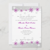 Paarse zilvergrijs sneeuwvlok huwelijksuitnodiging kaart (Voorkant)