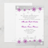 Paarse zilvergrijs sneeuwvlok huwelijksuitnodiging kaart (Voorkant / Achterkant)