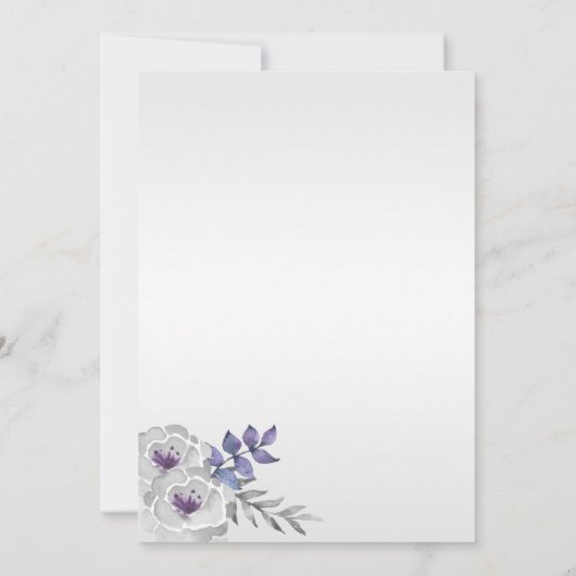 Paarse zilvergrijs Waterverf Rozen bruiloften Kaart (Achterkant)