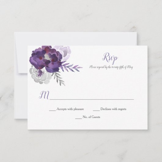 Paarse zilvergrijs Waterverf Rozen RSVP (Voorkant)