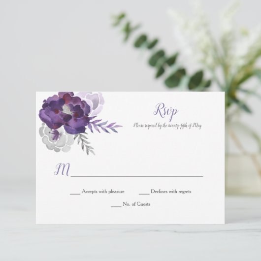 Paarse zilvergrijs Waterverf Rozen RSVP (Staand voorkant)