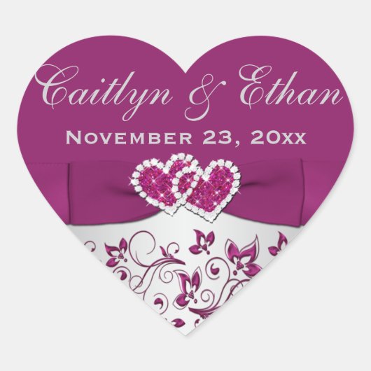 Paarse, zilvergrijze bloemenbruiloft gunst Sticker (Voorkant)