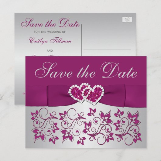 Paarse, zilvergrijze bloemmolen Save the Date Brie Aankondigingskaart (Voorkant / Achterkant)