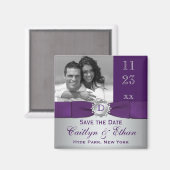 Paarse, zilvergrijze bloemmolen Save the Date Magn Magneet (Voorkant / Achterkant)