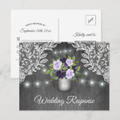 Paarse zilvergrijze Floral Rustic Jar Wedding RSVP Uitnodiging Briefkaart (Voorkant / Achterkant)