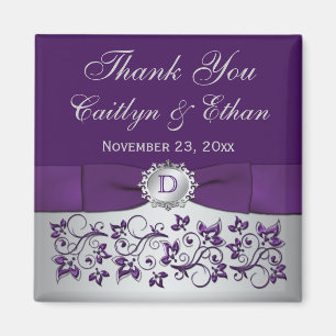 Paarse, zilvergrijze Floral Wedding Favor Magnet