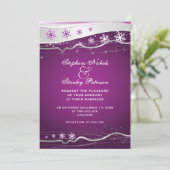 Paarse, zilvergrijze sneeuwvlok winterbruiloft kaart (Staand voorkant)