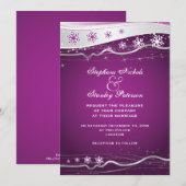 Paarse, zilvergrijze sneeuwvlok winterbruiloft kaart (Voorkant / Achterkant)