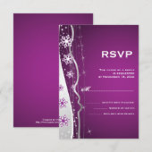 Paarse, zilvergrijze sneeuwvlok winterbruiloft RSV RSVP Kaartje (Voorkant / Achterkant)