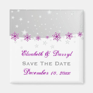 Paarse zilvergrijze sneeuwvlokbruiloft Bespaar de  Magneet