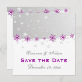 Paarse zilvergrijze sneeuwvlokbruiloft Bespaar de Save The Date (Voorkant / Achterkant)