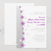 Paarse zilvergrijze sneeuwvlokken bruiloft vrijgez kaart (Voorkant / Achterkant)