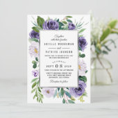 Paarse zilvergrijze Waterverf bloemenbruiloft Kaart (Staand voorkant)