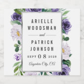 Paarse zilvergrijze Waterverf bloemenbruiloft Sparkling Wijnetiket (Enkel label)