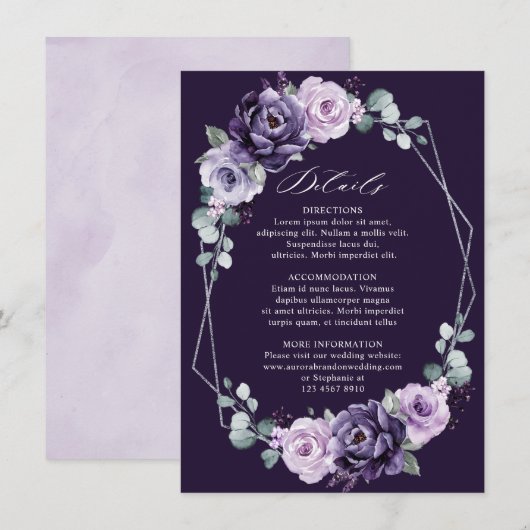Paarse zilverkleurige geometrische bruiloft - Gege Informatiekaartje (Voorkant / Achterkant)
