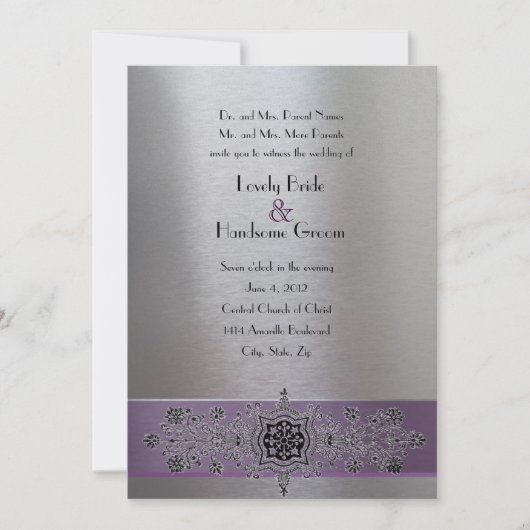 Paarse zilvermetallische oliefabriek voor bruiloft kaart (Voorkant)