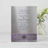 Paarse zilvermetallische oliefabriek voor bruiloft kaart (Staand voorkant)