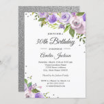 Paarse zilversparkle Floral 30th Birthday Invite Kaart<br><div class="desc">griepvaccinaties in de Little Bayleigh Store.</div>