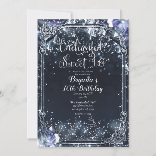 Paarse zilversparkle Licht Sweet 16 16th Kaart (Voorkant)
