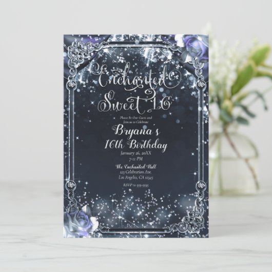 Paarse zilversparkle Licht Sweet 16 16th Kaart (Staand voorkant)