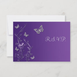 Paarse zilvervlies met Butterflies RSVP-kaart RSVP Kaartje