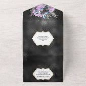 Paarse zilvervlinder met zwarte roos all in one uitnodiging (Buitenkant)