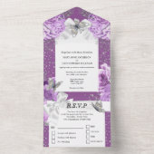 Paarse zilvervlinder roos satijnbuis all in one uitnodiging (Binnen)