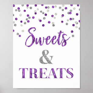Paarse zilverzoeten en behandelde desserttabel poster