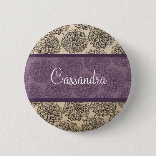 Paarse  Zinnia-Button Ronde Button 5,7 Cm (Voorkant)