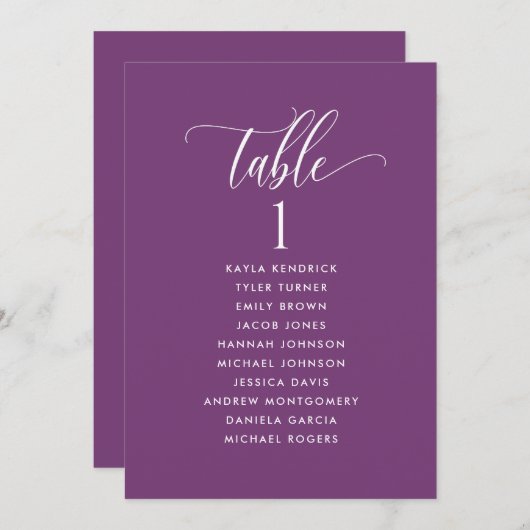 Paarse Zitplankaarten met gastnamen (Voorkant / Achterkant)