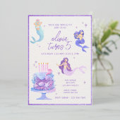 Paarse zolder en Waterverf zeemeermin Folie Uitnodiging (Staand Voorkant)