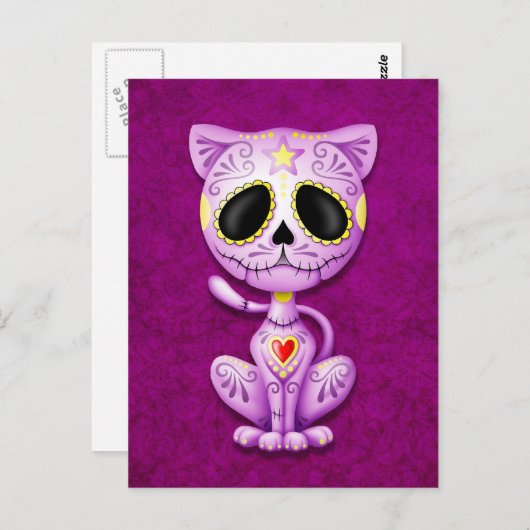 Paarse Zombie Sugar Kitten Briefkaart (Voorkant / Achterkant)