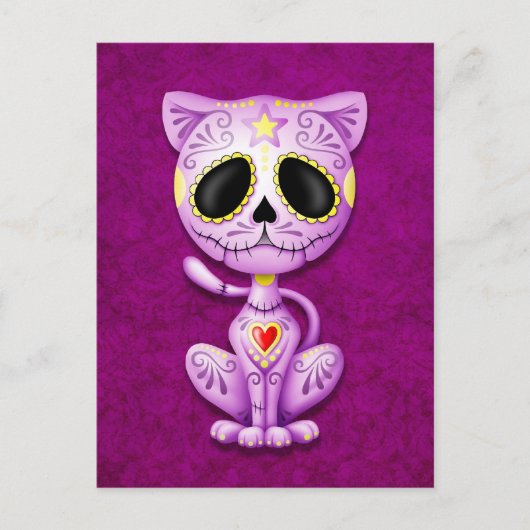 Paarse Zombie Sugar Kitten Briefkaart (Voorkant)