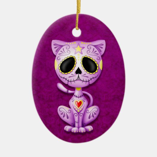 Paarse Zombie Sugar Kitten Keramisch Ornament (Voorkant)