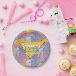 Paarse zomer Vaporwave Sunset Verjaardag Papieren Bordje