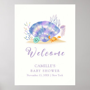 Paarse Zomer Zee Pearl Girl Baby shower Welkom Poster