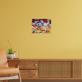 Paarse zomerbloemen schilderij poster